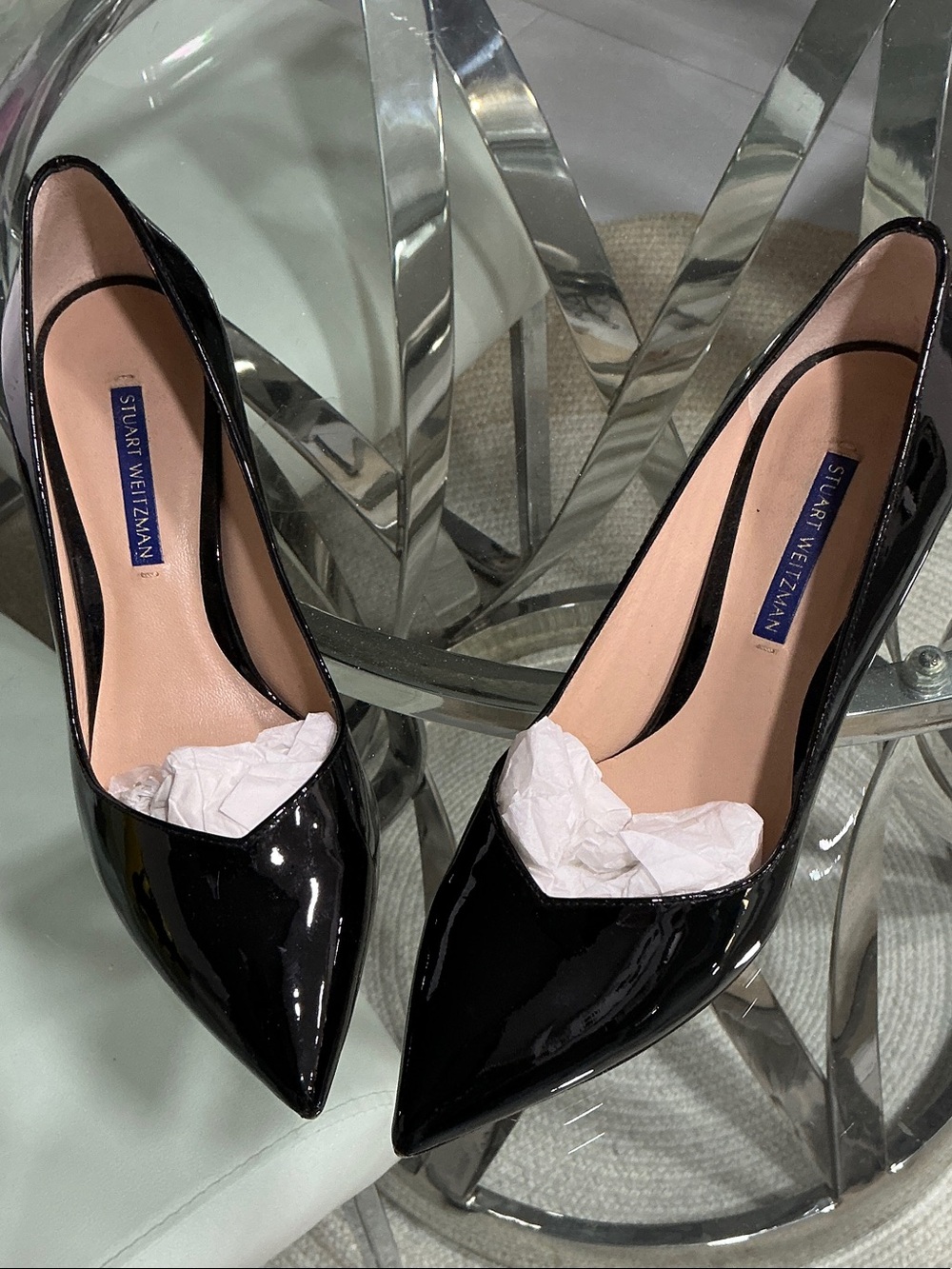 Stuart Weitzman Black Patent Pointed Toe Pumps